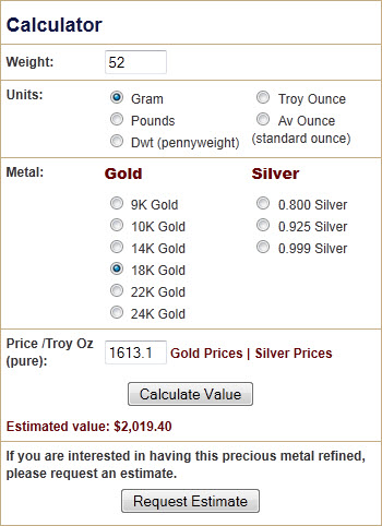 Gold diamond ring value calculator